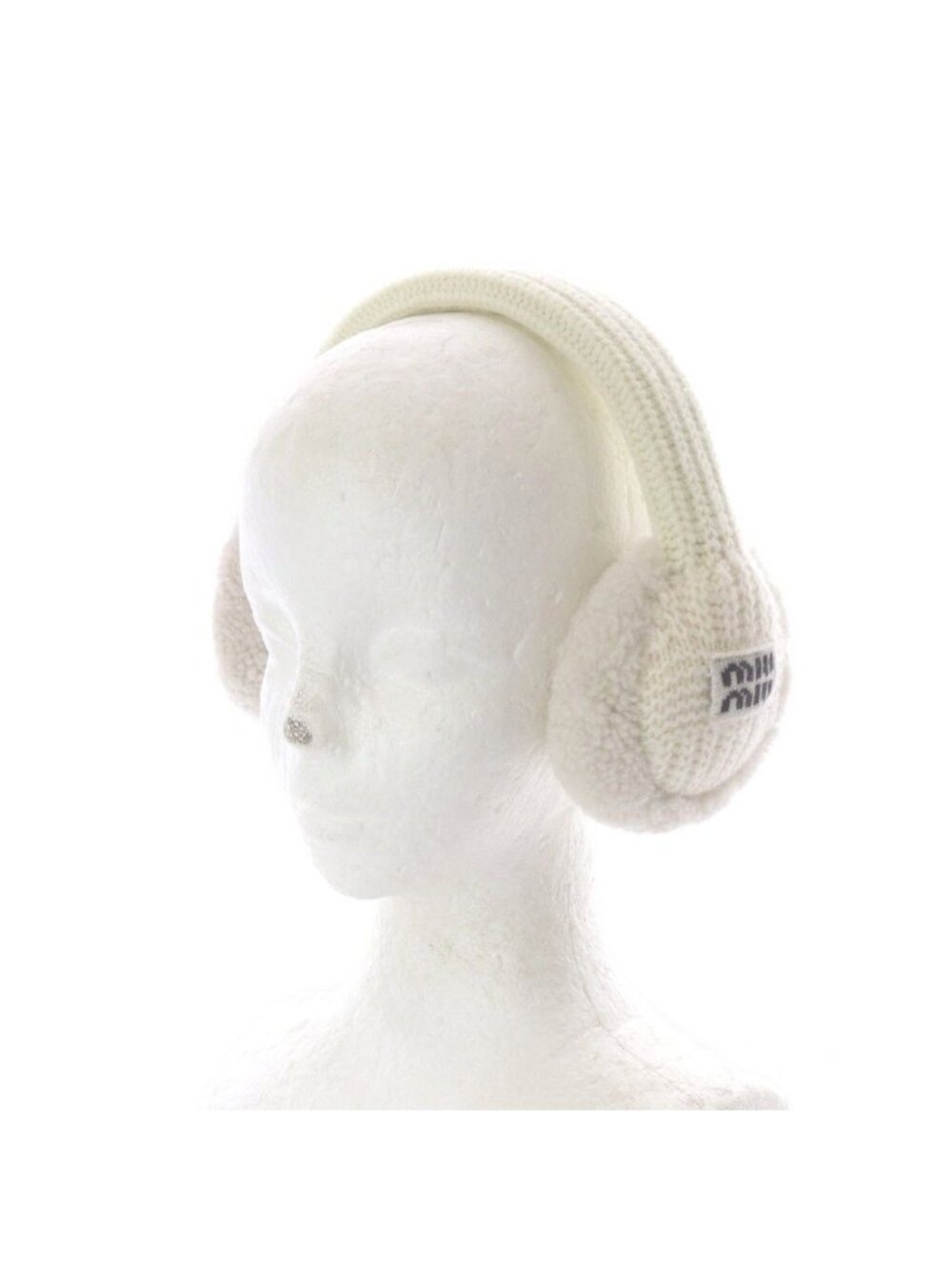 Miu Miu Fleece Ear Muffs Off White Logo Earmuff